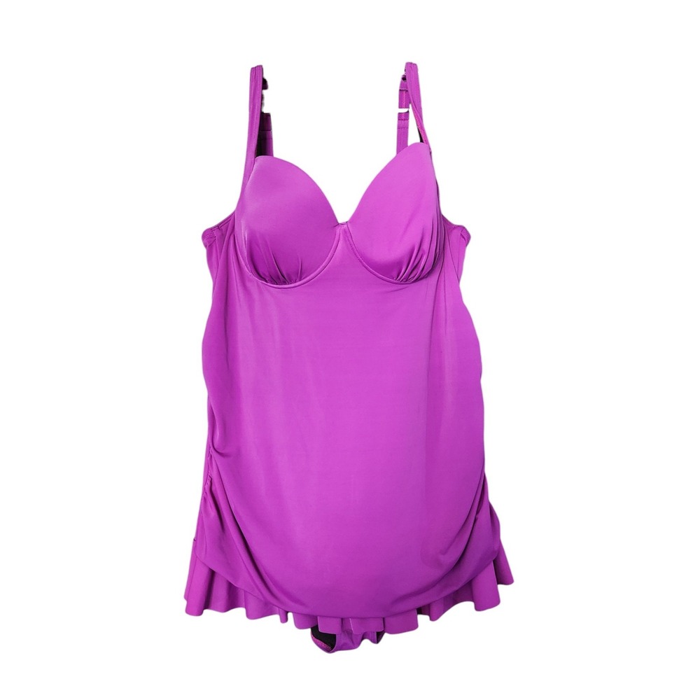Torrid Purple Swim Dress Underwire One Piece Swimsuit 3 3X Ruched Ruffle Hem